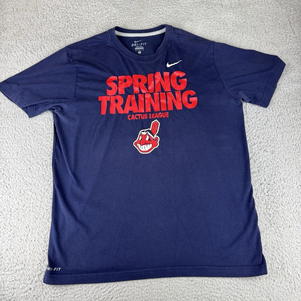 Nike T-Shirt Mens Large Blue Indians Dri-Fit Baseball Athletic MLB Spring Train